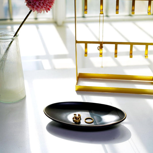 HANKOR Ceramic Key Bowl for Entryway Table, 7 x 4 Key Dish Tray Catch All Bowl, Small Decorative Bowl for Key Jewelry Ring, Black