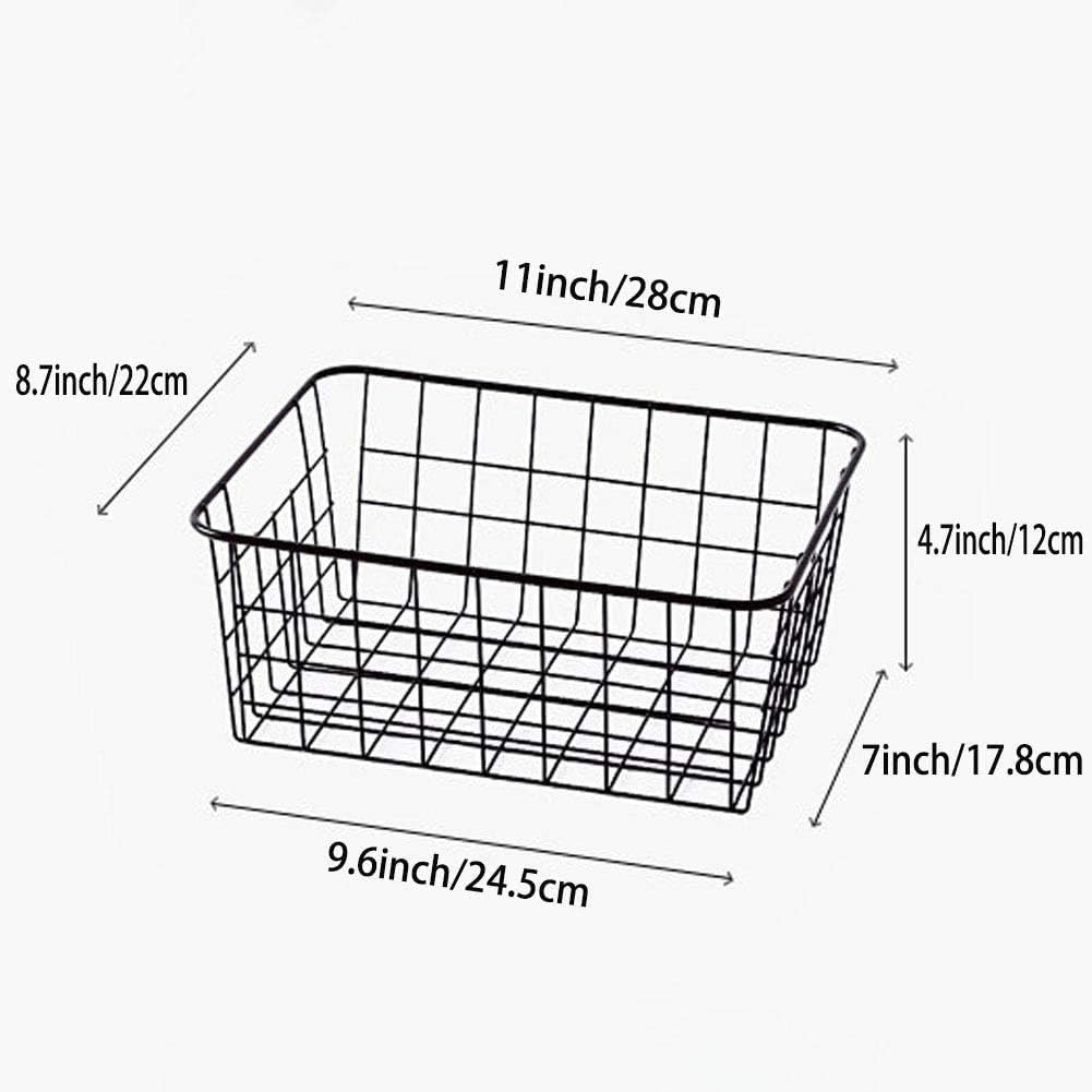 Kitchen Wire Baskets Farmhouse Decor Metal Food Storage Organizer, Household Refrigerator Bin with Built-in Handles for Cabinets,Pantry Set of 2 Black