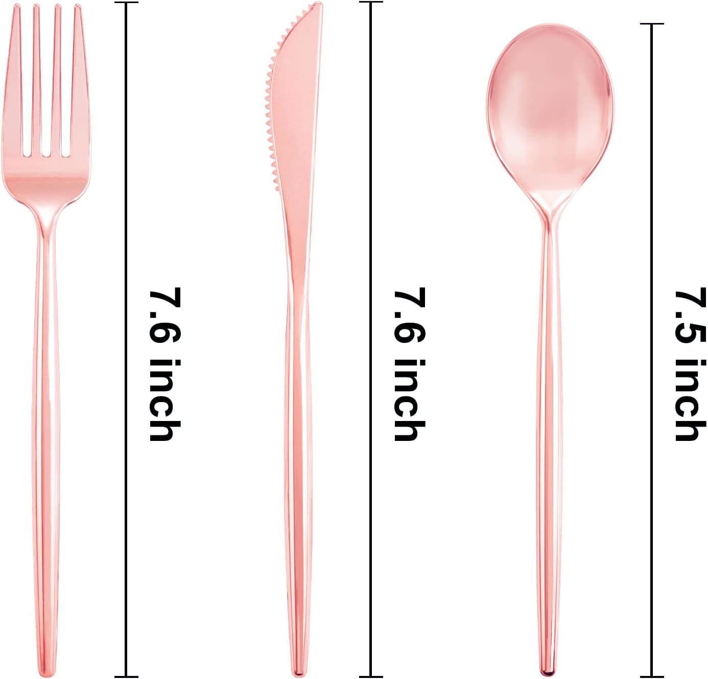 SUT 150Pcs Rose Gold Plastic Silverware, Disposable Cutlery Set, Heavy Duty Plastic Flatware Set，Disposable Rose Gold Utensils Include 50 Forks,50 Spoons, 50 Knives Perfect for Party