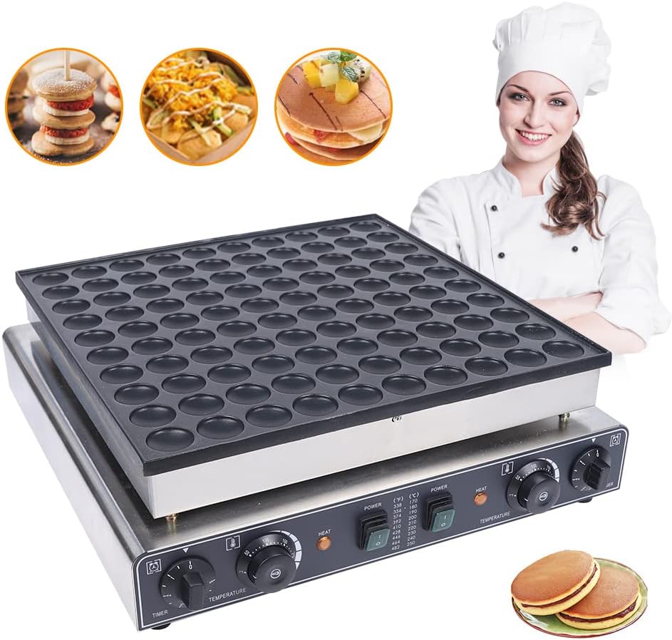 110V Mini Dutch Pancake Baker,Commercial Electric Nonstick Waffle Maker Machine,Non-stick Pancake Maker with Temperature Control (100PCS Sliver)