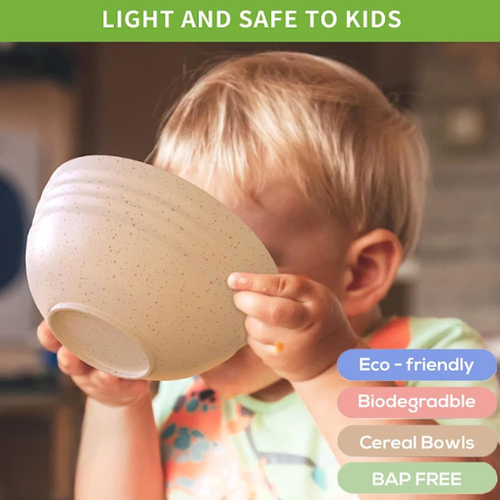 K Y KANGYUN Unbreakable Cereal Bowls - 24 oz Reusable Wheat Straw Bowl- Perfect for Serving Soup, Oatmeal, Pasta, Salad Camping, Picnic Bowls- Dishwasher & Microwave Safe - BPA Free, Sets for 4