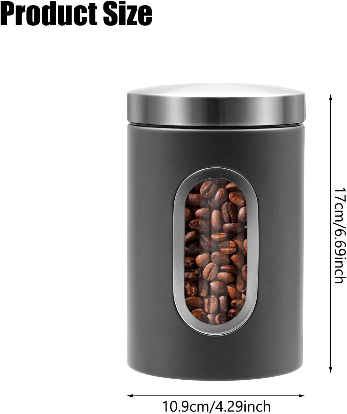 Canisters Sets for the Kitchen, 3pcs Sugar Flour Tea Coffee Storage Jars Stainless Steel Food Container Organizer for Kitchen Counter with Transparent Window (grey)