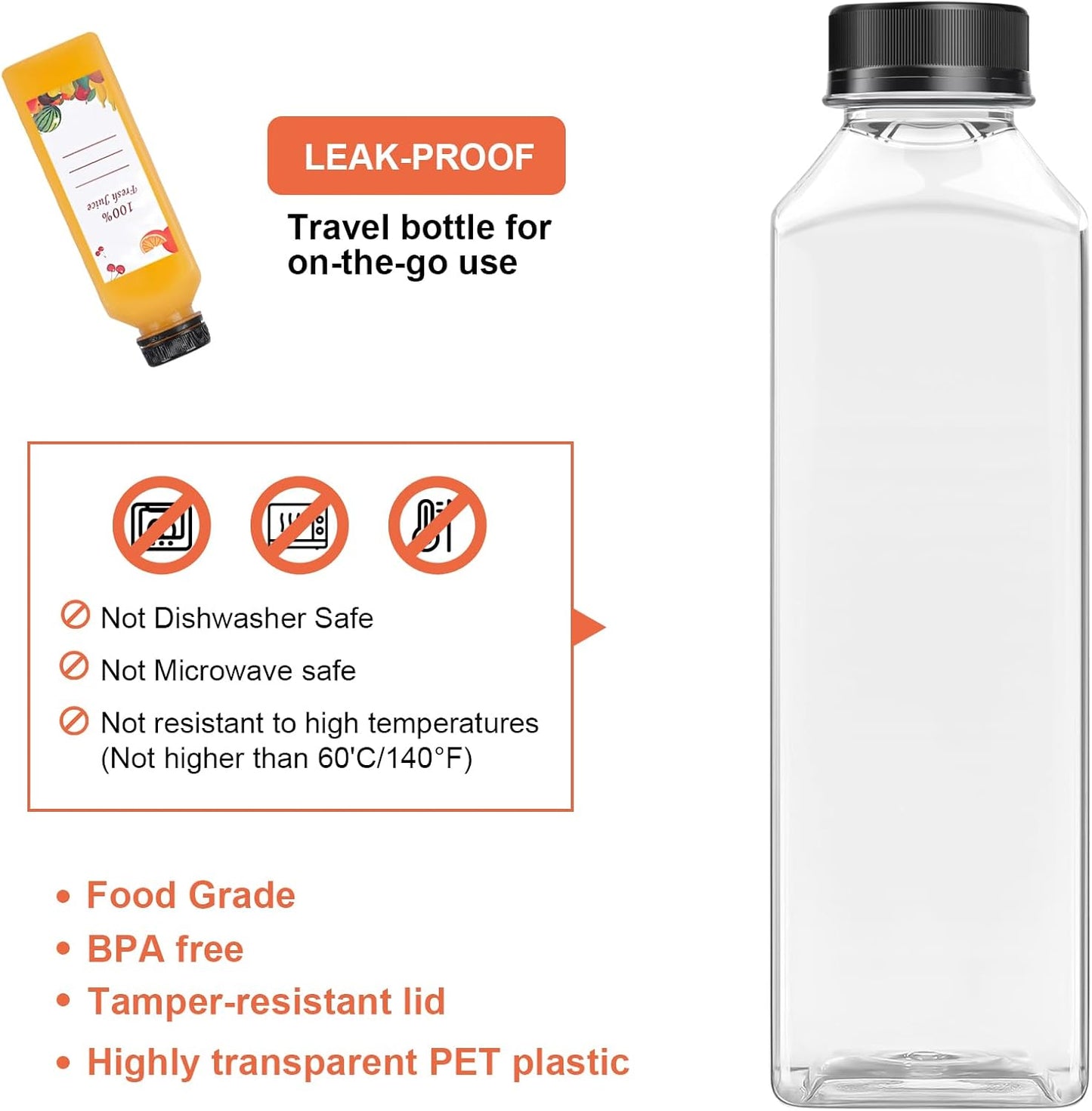 Plastic Juice Bottles 150 pcs 24 oz Empty Plastic Water Bottles with Caps Reusable Clear Beverage Containers for Drinking, Juicing, Smoothie, Water with 2 Brushes, 2 Funnels (24-OZ)