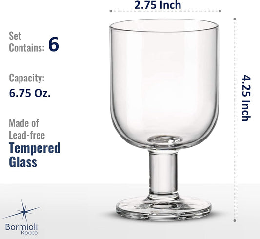 Bormioli Rocco Hosteria Set Of 6 Stackable Wine Glasses, 6.75 Oz. Goblet, Clear Tempered Glass, Made In Italy.