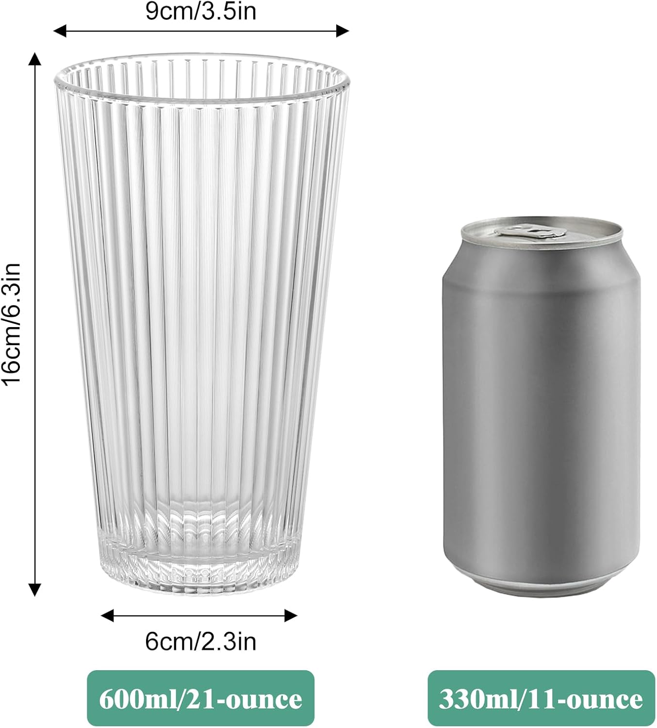 Topsky 20-ounce Plastic Water Tumblers | Set of 4 Transparent Unbreakable Drinking Glasses Clear Acrylic Reusable Juice Wine Cups for Home Picnic Party, Dishwasher Safe, Stackable (Transparent)