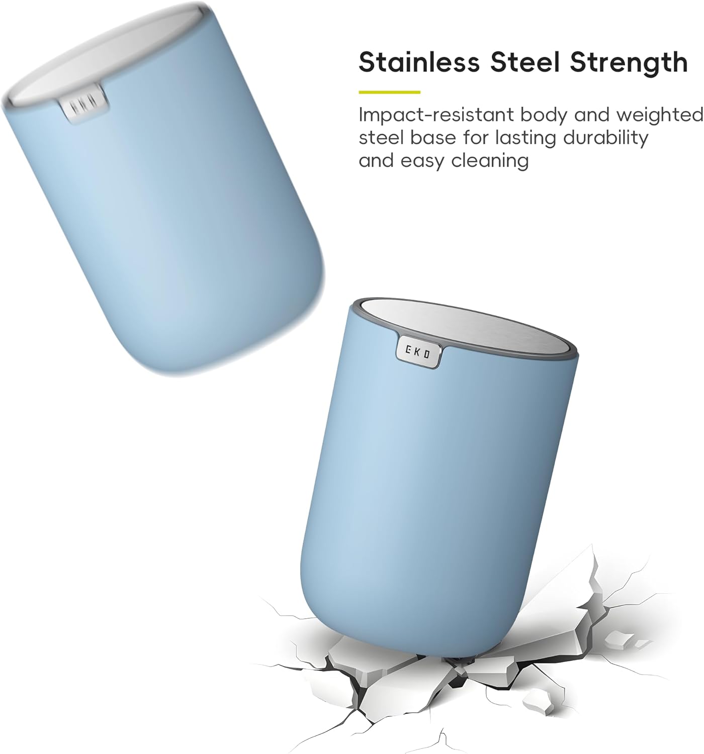 EKO Fandy 0.58 Gal/2.2L Mini Trash Can with Lid, Swing-Top Desktop Trash Can for Bathroom, Countertop, Vanity, Desk or Office, Small Garbage Bin (Blue)