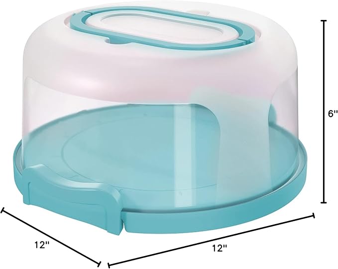 Top Shelf Elements Round Cake Carrier Two Sided Cake Holder Serves as Five Section Serving Tray, Portable Cake Stand Fits 10 inch Cake, Cake Box Comes With Handle, Cake Container Holds Pies (Aqua)