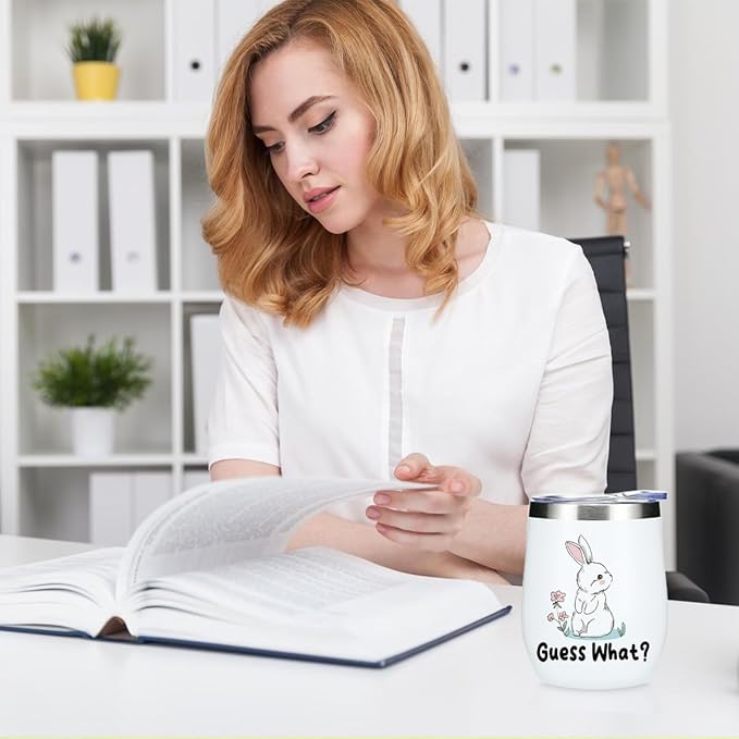 Cute Funny Rabbit 12 oz Tumbler, Wine Tumbler Insulated Wine Glass with Lid, Bunny Gifts Bunny Supplies Accessories for Women Girls Friend Daughter Sister Pet Owner Friendship Christmas Birthday