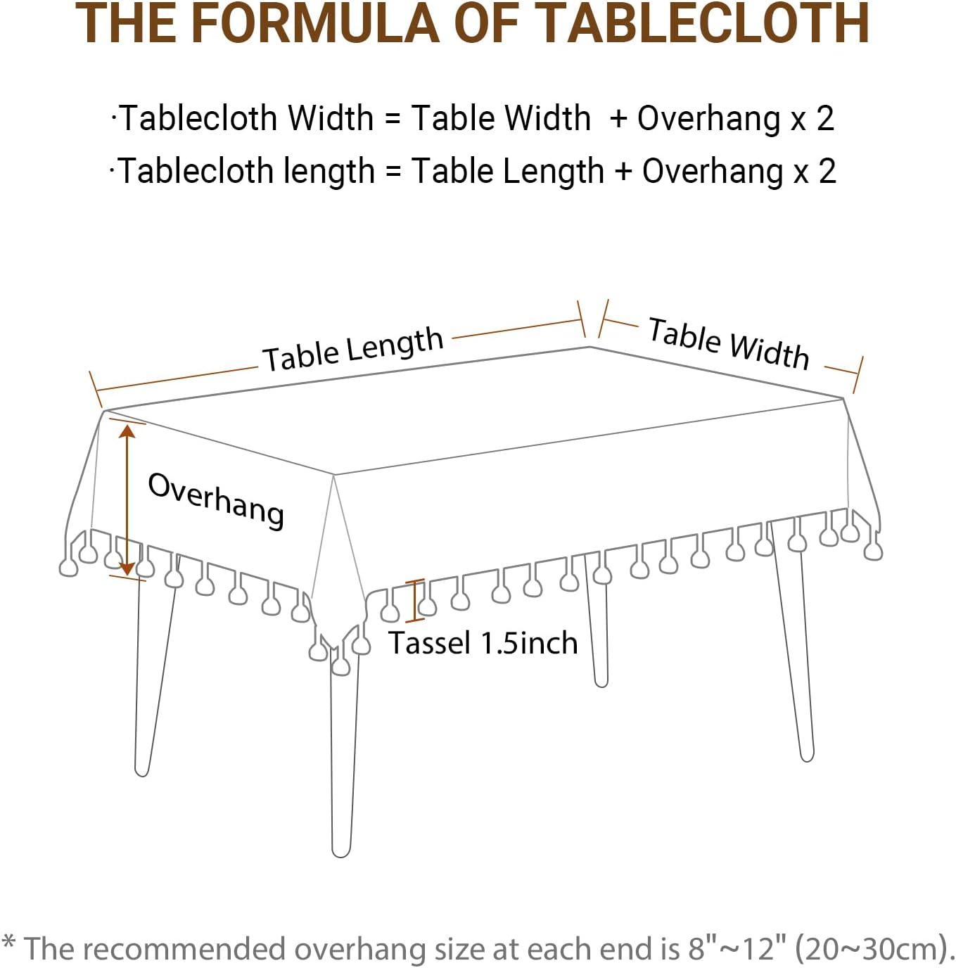 Deep Dream Tablecloths, Embroidered Waterproof Table Cloth Cotton Linen Wrinkle Free Anti-Fading Table Cover Decoration for Kitchen Dinning Party Christmas, 55 x 86 Inch - Light Brown