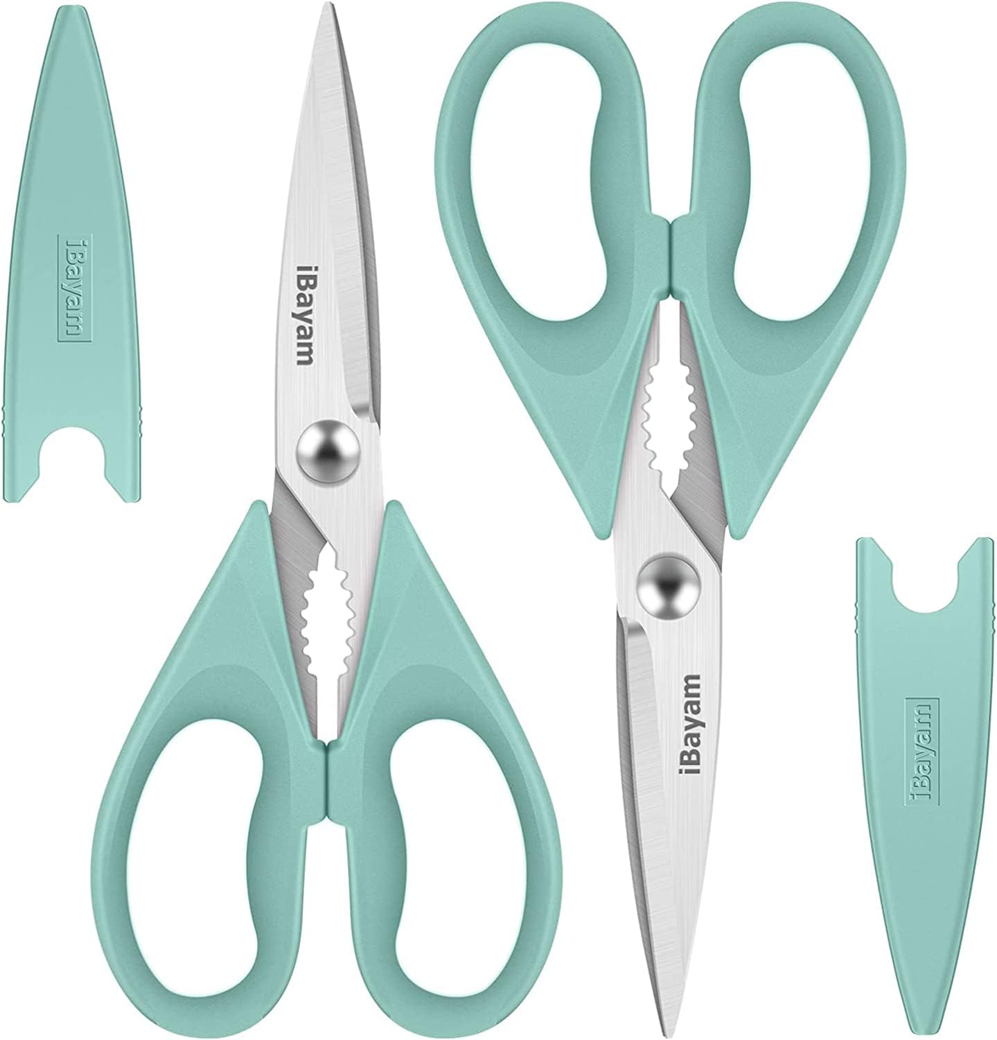 Kitchen Shears, iBayam Kitchen Scissors Heavy Duty Meat Scissors Poultry Shears, Dishwasher Safe Food Cooking Scissor All Purpose Stainless Steel Utility Scissor, 2-Pack (Aqua Sky)