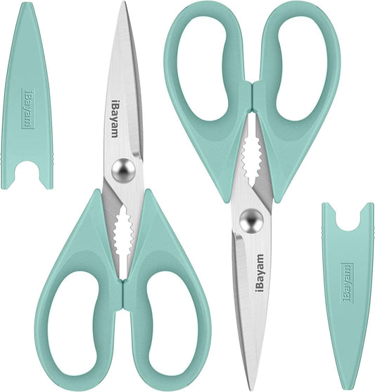 Kitchen Shears, iBayam Kitchen Scissors Heavy Duty Meat Scissors Poultry Shears, Dishwasher Safe Food Cooking Scissor All Purpose Stainless Steel Utility Scissor, 2-Pack (Aqua Sky)