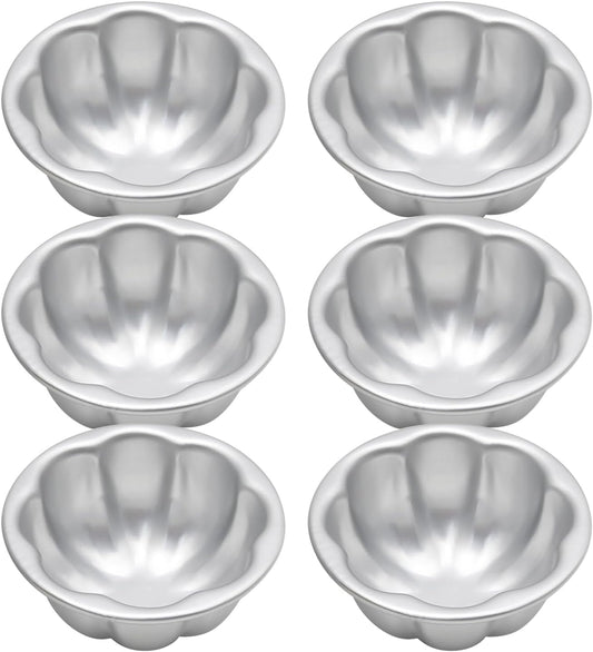 6 Pcs Egg Tart Molds Aluminum Alloy Cake Tartlets Baking Tool Flower Shape Non-stick Egg Tart Molds 3.5 X1.6inch Muffin Cupcake Pudding Baking Cup Maker