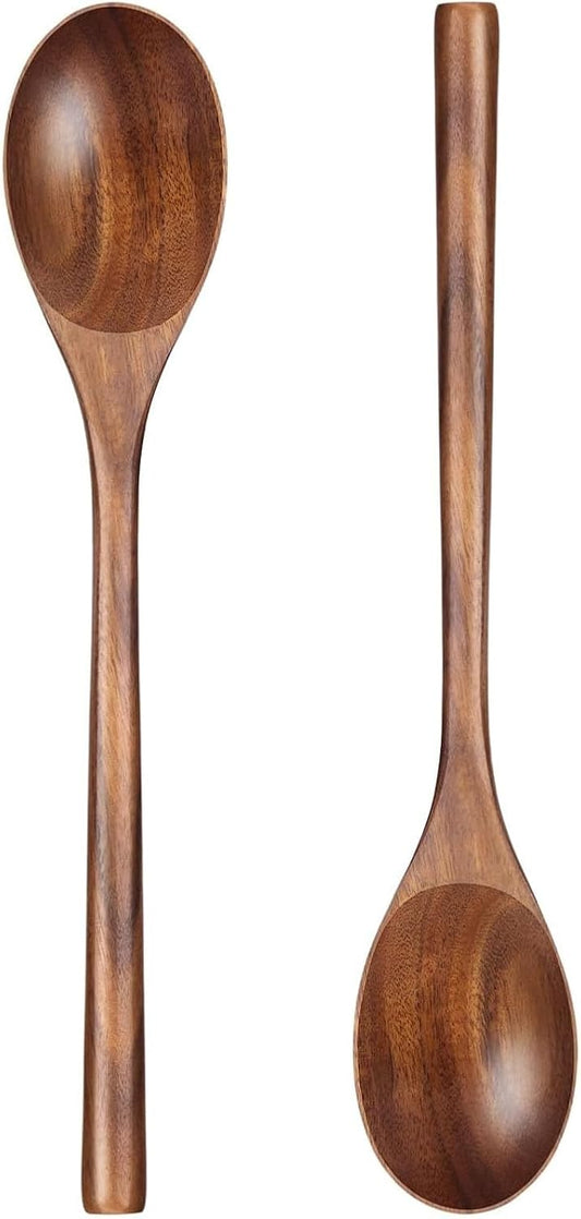 HANSGO 2PCS Large Wooden Cooking Spoons, 12 Inches Wooden Kitchen Utensil for Cooking, Serving, Mixing