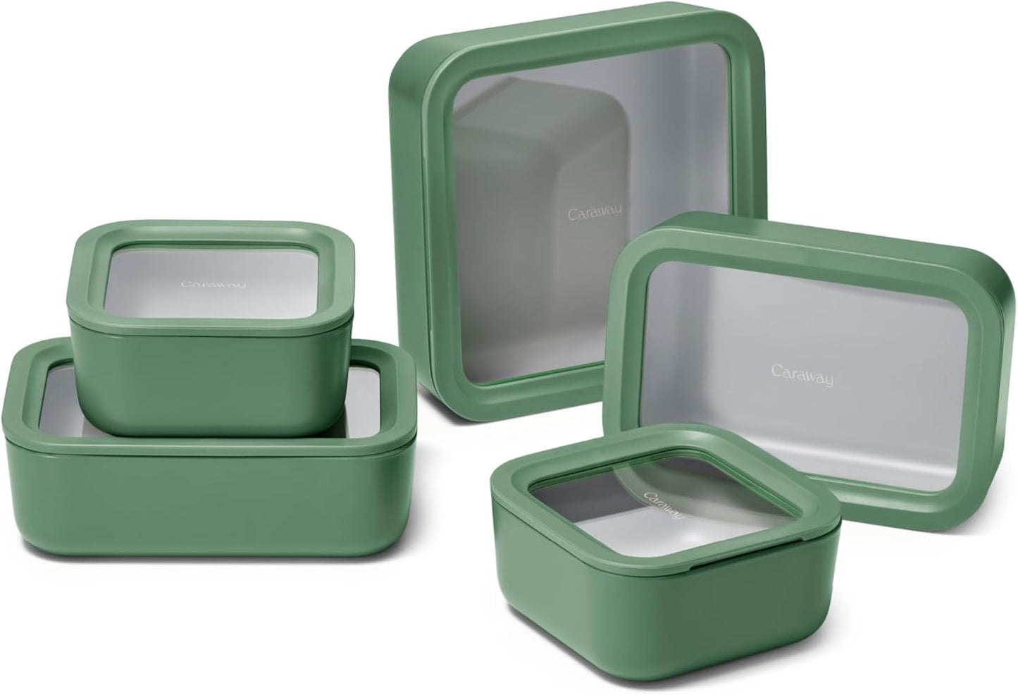 Caraway 13pc Glass Food Storage Container Set - Easy to Store, Non Toxic Lunch Box - with Glass Lids - Includes Storage Organizer - Sage