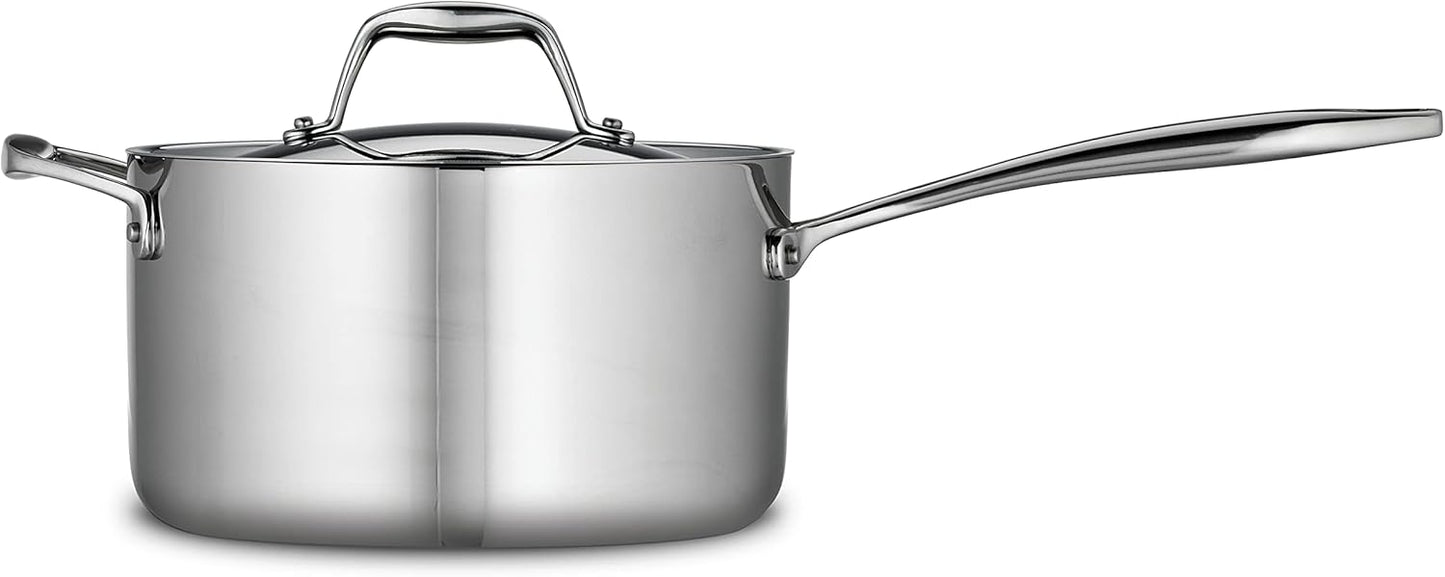 Tramontina Signature Tri-Ply Clad Stainless Steel 4-Quart Sauce Pan with Lid, Induction-Ready, Dishwasher-Safe, NSF-Certified, Made in Brazil