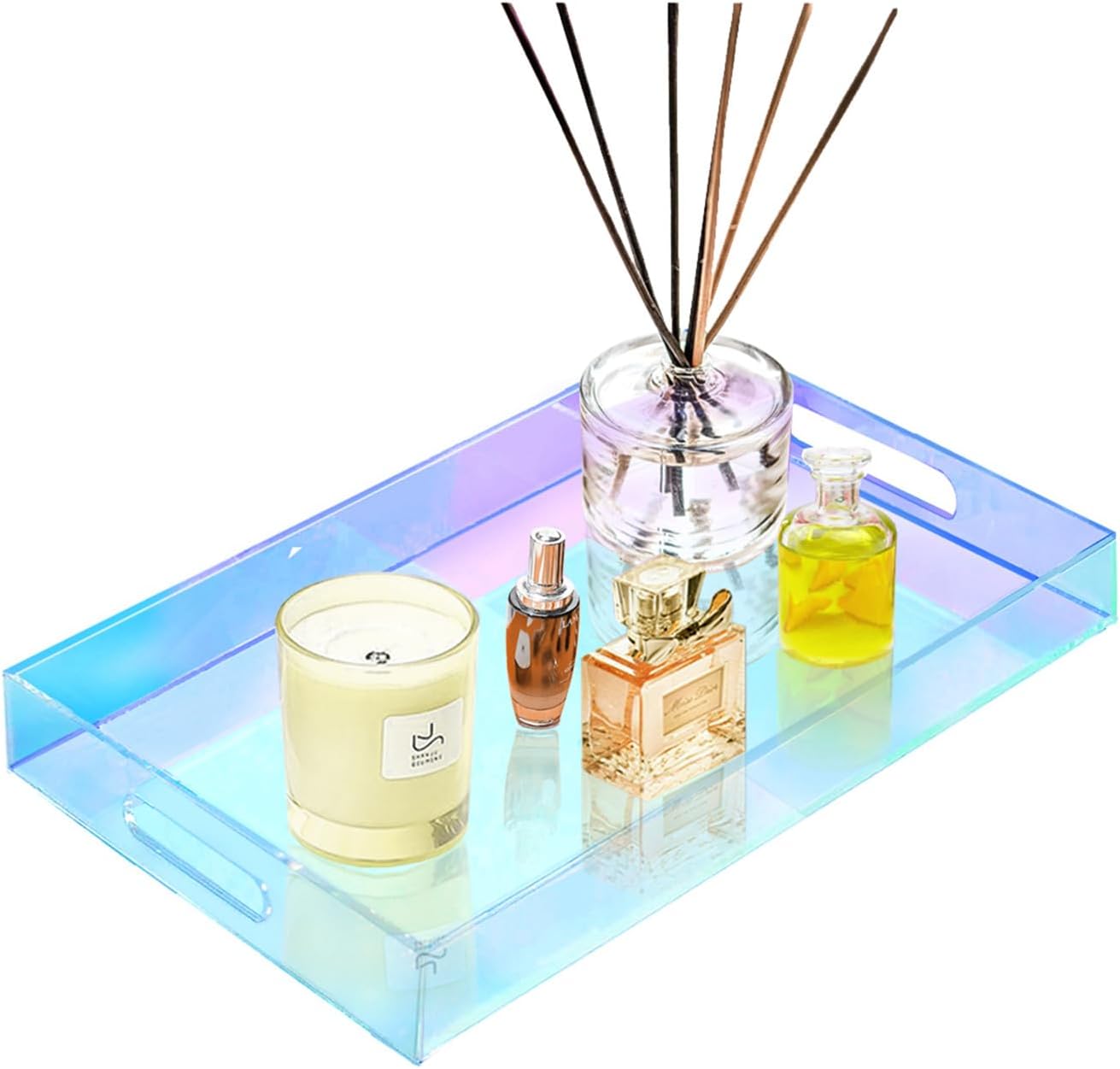 SetGame Acrylic Serving Tray with Handles, Bathroom Desktop Decorative Storage Arylic Trays, Simple Vanity Tray Food Tea Fruit Dinner Snack Tray for Bar Kitchen Party