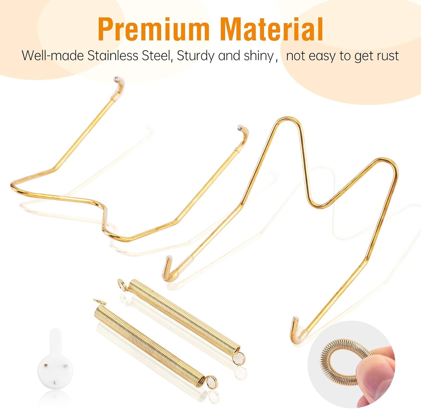 Plate Hangers for The Wall, Suitable for 4-5 inch Decorative Plate, Stainless Steel Wire Plate Holder with Wall Hooks and Rubber tip Protectors, Plate Hangers for Displaying Plates, Platter, Gold