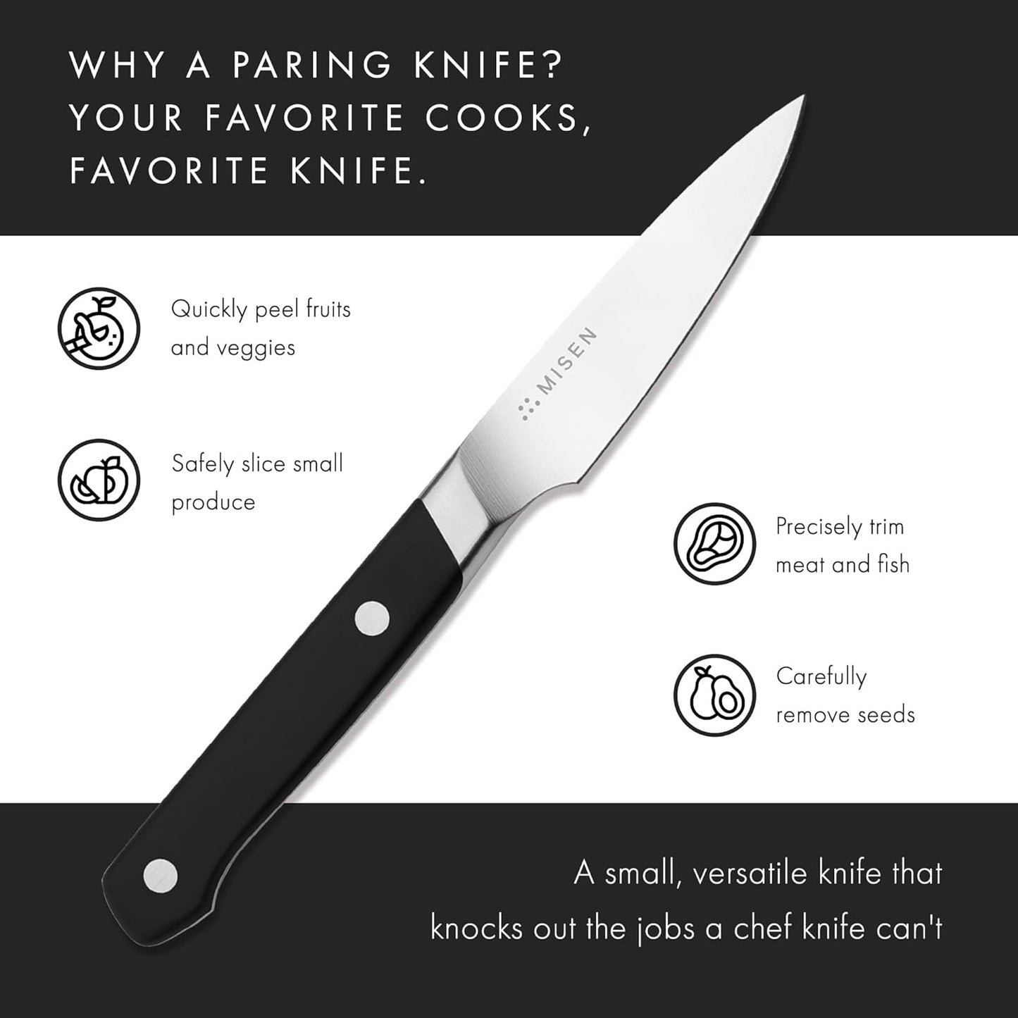 Misen 3.5" Paring Knife – Precision Kitchen Knife - High-Carbon Stainless Steel Blade – Ergonomic Handle for Peeling, Trimming, and Slicing – Lightweight, Versatile Tool for All Culinary Tasks - Black