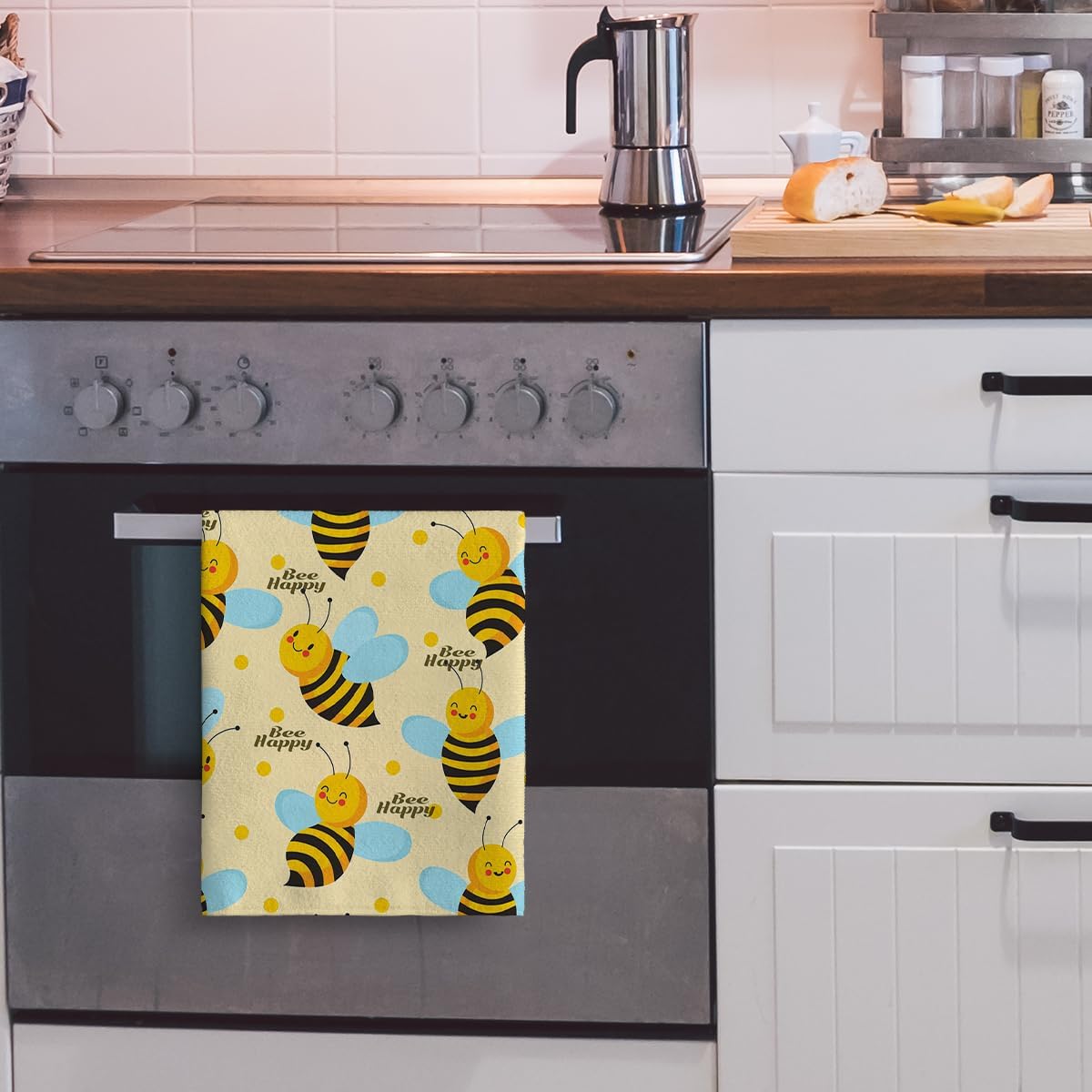 Cukemip Cute Bee Decorative Dish Towels for Drying Dishes,Yellow Kitchen Towels and Dishcloths Sets Absorbent Summer Tea Towels Hand Towels Set of 2 for Kitchen Cooking Baking Farmhouse Decor