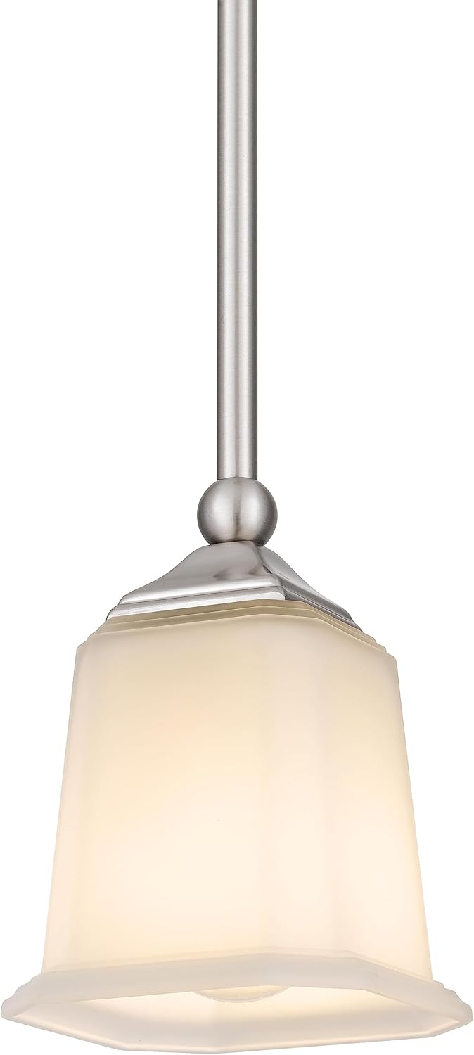 Nox Modern Farmhouse 1-Light Pendant Ceiling Light with White Glass Shade in Brushed Nickel Finish for Kitchen Island, Hallway, Entryway, Passway, Dining Room, Bedroom, Living Room
