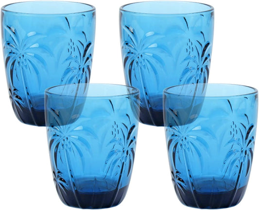 M&N HOME Colored Whiskey Glasses, Set of 4 Colorful Drinking Glasses, 9 Oz Coconut Cups, Glass Tumblers, Glass Cups for Water and Juice, Tiki Cups, Tropical Themed Glassware Set - BLUE SET