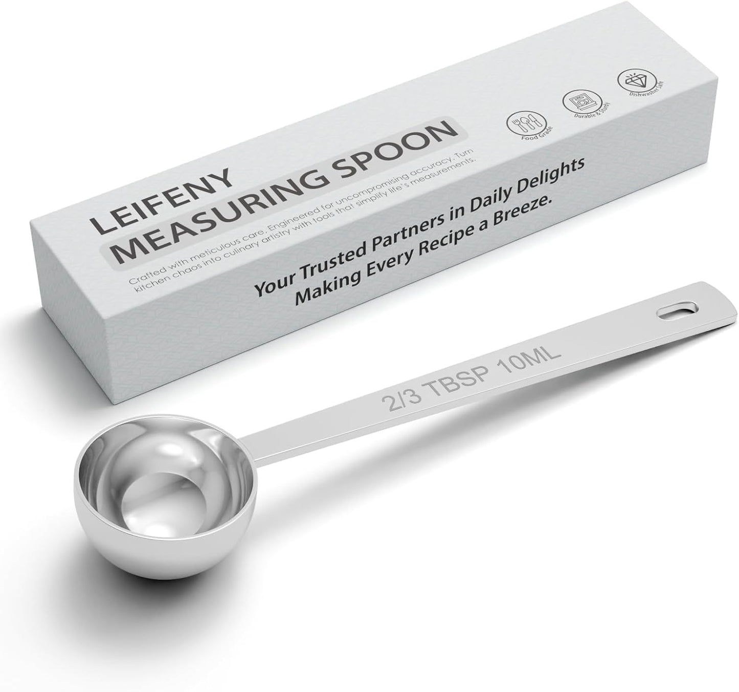 1PCS 2/3TBSP(2TSP, 10ML) 18/8 Stainless Steel Measuring Spoon, Metal Measure Scoop for Dry and Liquid Spices, Must-have for Kitchen