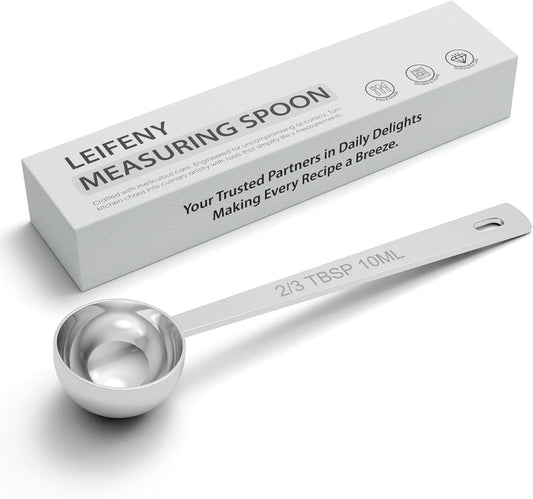 1PCS 2/3TBSP(2TSP, 10ML) 18/8 Stainless Steel Measuring Spoon, Metal Measure Scoop for Dry and Liquid Spices, Must-have for Kitchen
