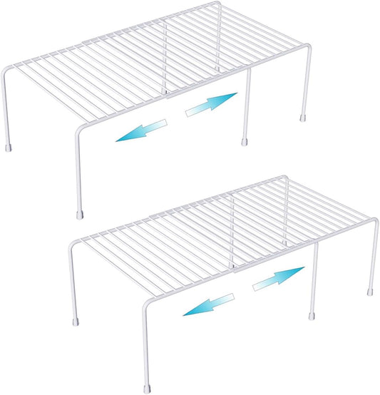 Expandable Cabinet Storage Organizer Shelf, Freezer Shelf Kitchen Cabinet Pantry Spice Rack for Plate Cup Organizer with Scratch Resistant Feet, 2 Sets