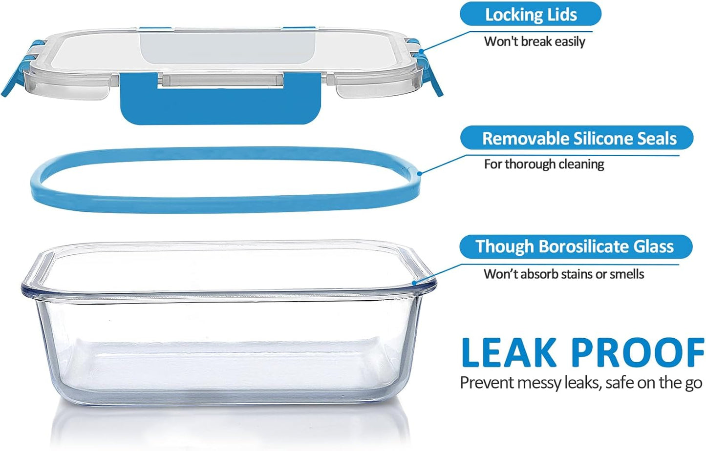 M MCIRCO 30 Pieces Glass Food Storage Containers with Upgraded Snap Locking Lids,Glass Meal Prep Containers Set - Airtight Lunch Containers, Microwave, Oven, Freezer and Dishwasher Friendly, Blue