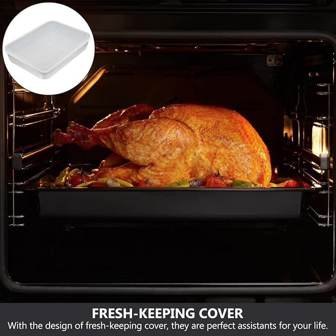 Fresh-Keeping Baking Tray with Lid 9.05X6.69X1.96 Inch Airtight Cake Container for Oven and Refrigerator Food Storage