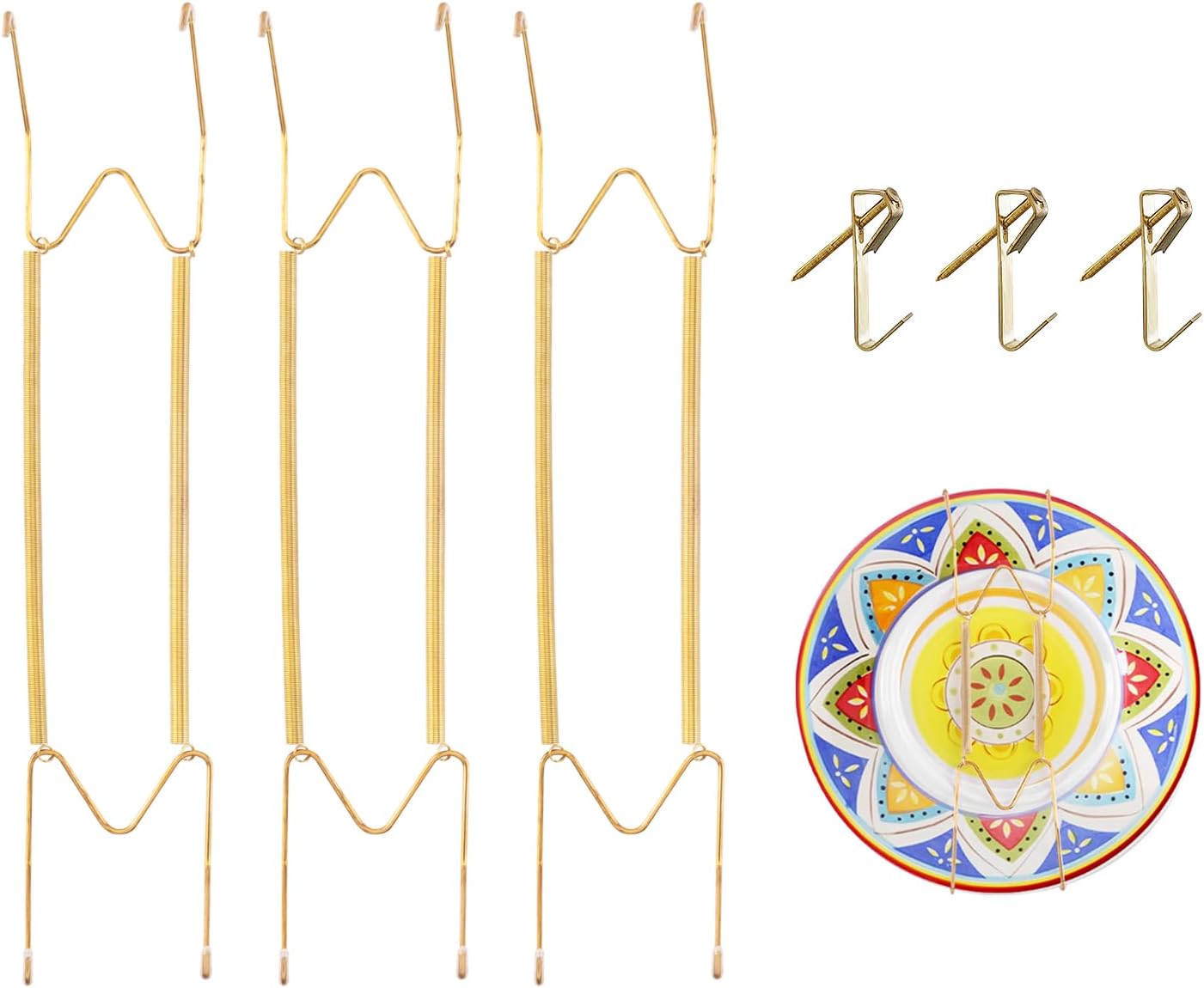 3 Pieces Plate Hangers for The Wall Suitable for 16-20 Inch Decorative Plate adjustable and stretchable,with Metal Hooks for Wall Displaying Plates Decorative & Arts(Gold)