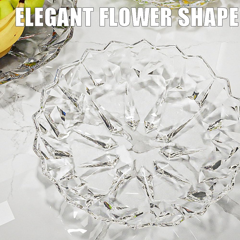 Countertop Crystal Fruit Bowl,Clear Plastic Serving Snack Salad Bowl,Flower Shape Decorative Bowl for Ice Cream Candy Nut Fruits