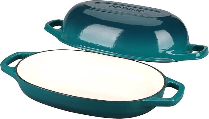 Enameled Cast Iron Oval Dutch Oven Pot with Lid, Dutch Oven for Sourdough Bread Baking, Oval Bread Pan, 5qt, Darkcyan