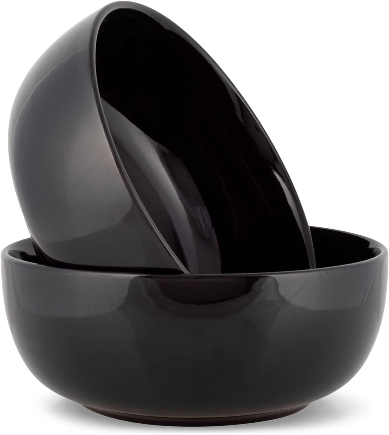Elanze Designs Bistro Glossy Ceramic 8.5 inch Large Serving Bowls Set of 2 - Perfect for Multiple Everyday Uses: Pasta, Salad, Ramen, Soup, Popcorn, Noodles, Cereal and Mixing Bowls, Black