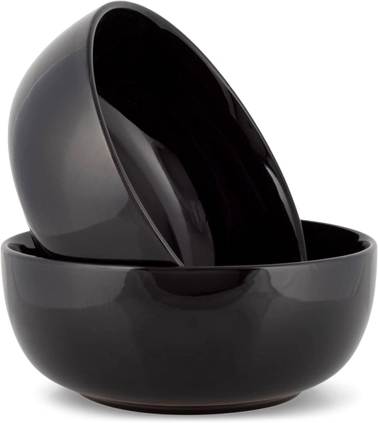 Elanze Designs Bistro Glossy Ceramic 8.5 inch Large Serving Bowls Set of 2 - Perfect for Multiple Everyday Uses: Pasta, Salad, Ramen, Soup, Popcorn, Noodles, Cereal and Mixing Bowls, Black