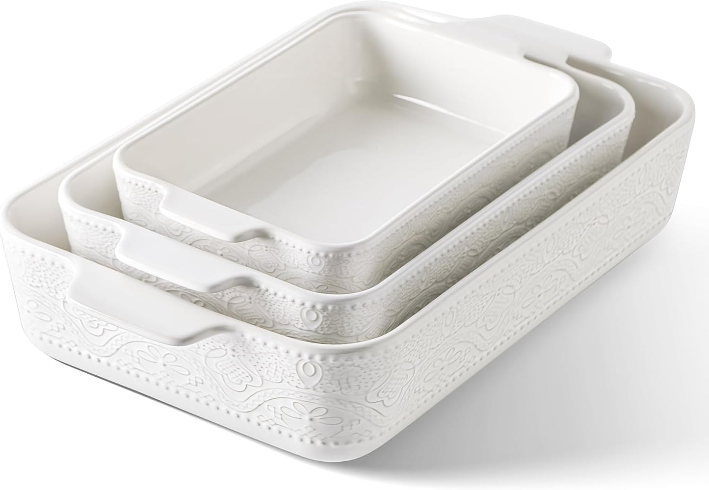 Ceramic Baking Dish Set of 3, Casserole Dishes for Oven, Ideal for Baking, Stewing, Roasting, and Holiday Feasts. The Gift for Mother's Day, Thanksgiving, Christmas, or Housewarming(Bright White)