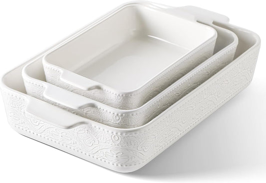 Ceramic Baking Dish Set of 3, Casserole Dishes for Oven, Ideal for Baking, Stewing, Roasting, and Holiday Feasts. The Gift for Mother's Day, Thanksgiving, Christmas, or Housewarming(Bright White)