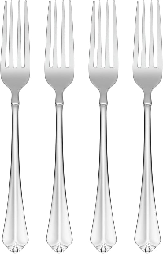 Oneida Silverware Set, Juilliard Fine Flatware 4-Piece Dinner Forks Set, Service For 4, 18/10 Stainless Steel, Rust Resistant, Dishwasher Safe, Home And Kitchen Utensils (Silver, 4 Piece)