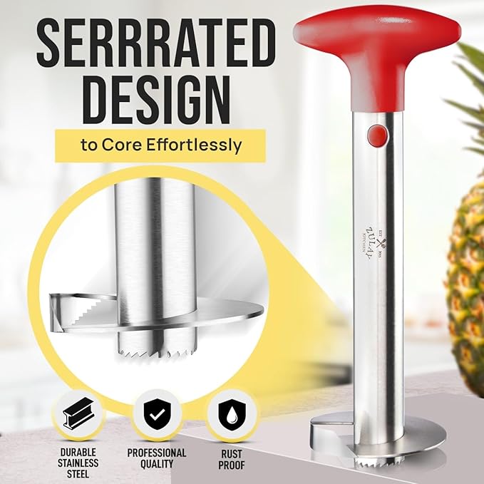 Zulay Kitchen Stainless Steel Pineapple Corer & Slicer – Heavy-Duty Pineapple Cutter with Reinforced Blade & Eye Removal Tool – Effortless Pineapple Core Remover & Slicer - Red