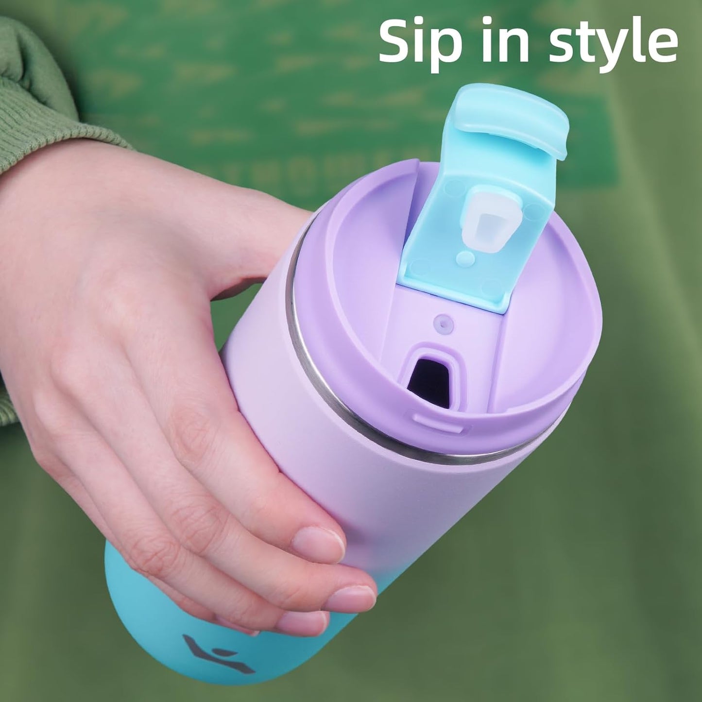 Tumbler with Lid, 12 oz Travel Coffee Mug Double Wall Vacuum Stainless Steel Thermal Metal Cup Insulated Water Bottle,Lavender Green