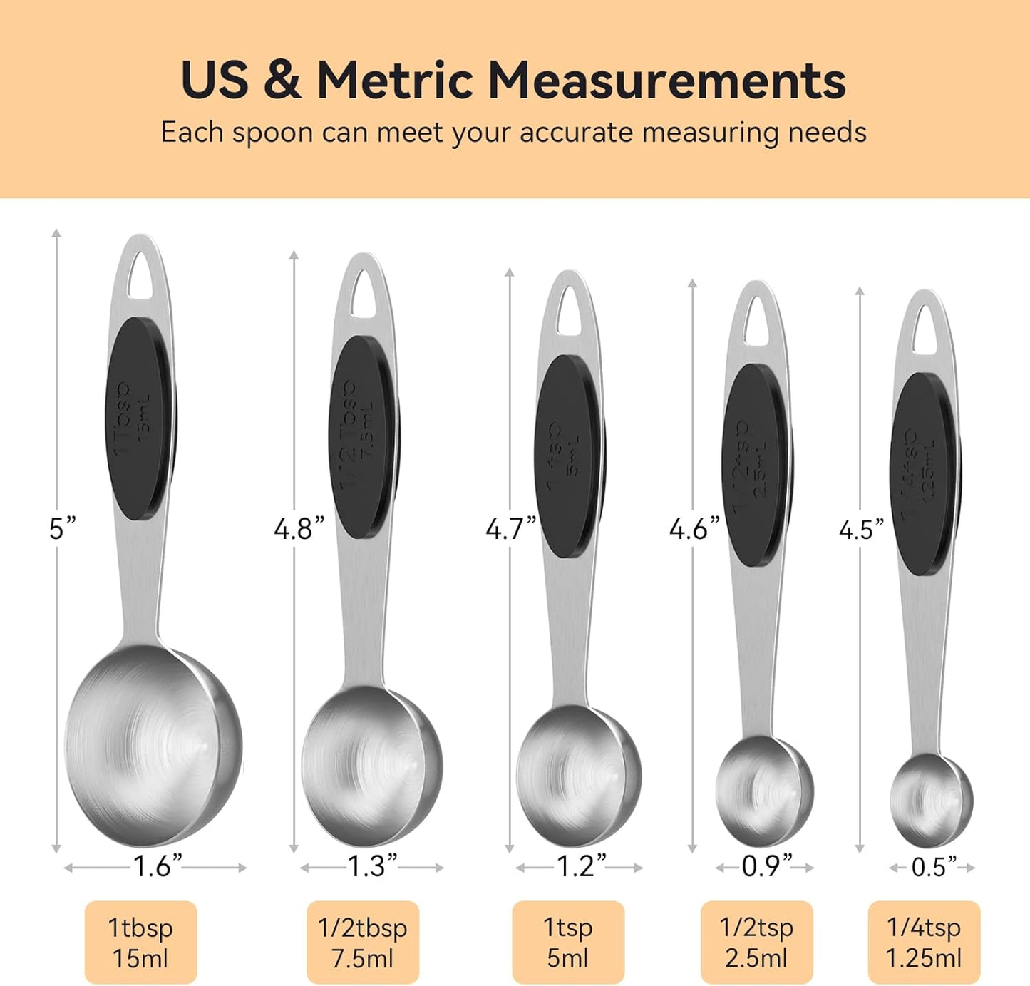 1PCS 1Tsp(1/3tbsp, 1/6oz, 5ml) Single Magnetic Measuring Spoon, Stainless Steel Individual Measure Scoop Only for Baking & Cooking, Metal Kitchen Gadgets Essentials