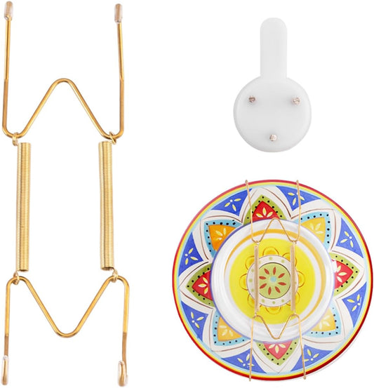 Plate Hangers for The Wall Suitable for 6-8 inch Small Decorative Plate, Invisible Stainless Steel Plate Hangers for Display with Wall Hooks, for Plates/Platter/Dish/Picture(Gold)