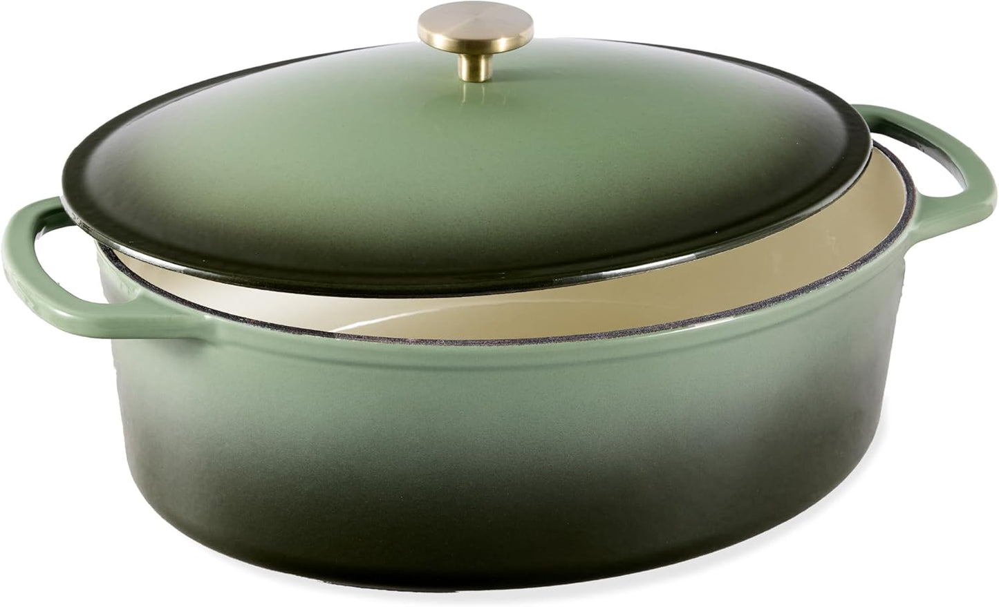 Best Choice Products Oval 7.5 Quart Enamel Cast-Iron Dutch Oven, Heavy-Duty Pre-Seasoned for Baking, Cooking w/Side Handles – Deep Olive Green