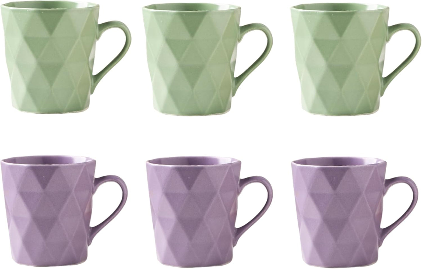 11 Ounce Porcelain Mugs, Set of 6, Tea and Cocoa Mug Set, 3 Matcha Green, 3Purple, Matte