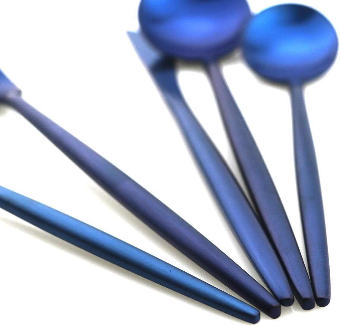 Gugrida 20 Pieces Matte Flatware Set, 18/10 Stainless Steel Cutlery Sets Including Knife Fork Spoon w/Drinking Straw, Silverware Sets Service for 4 (20-Piece, Matte Blue)