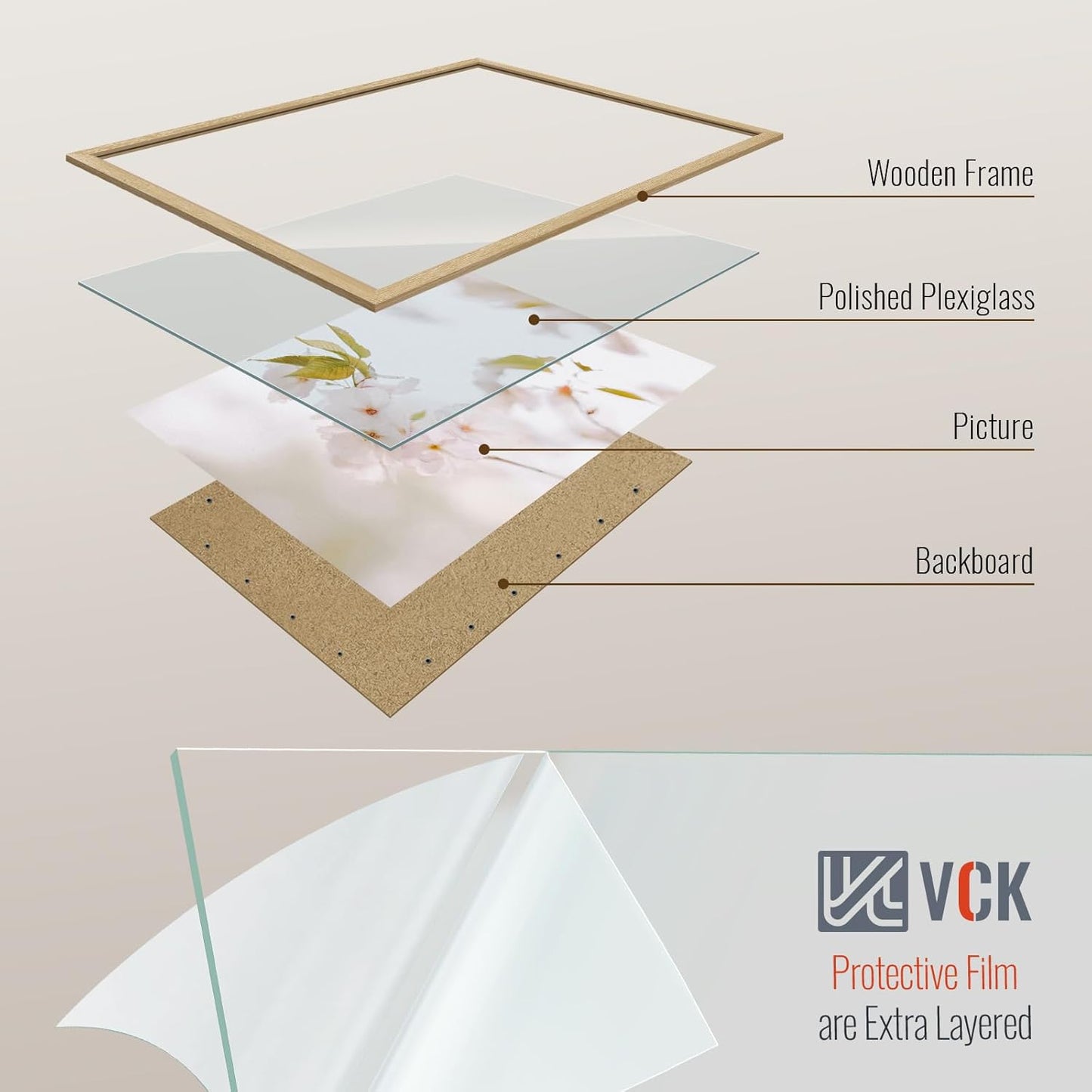 VCK 22x28 Oak Poster Frame 5 Pack, Natural Solid Wood Picture Frames, Wall Mounting Hanging