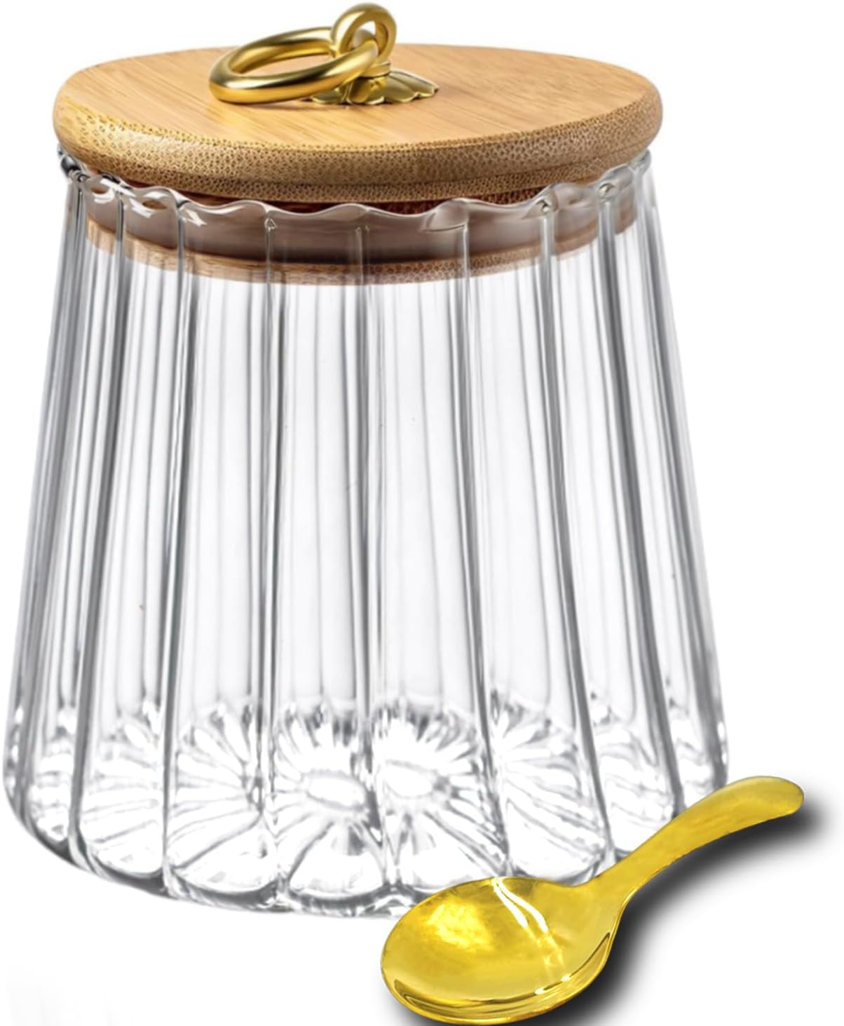 Viovian Glass Storage Jar with Lid and Spoon 22 FL OZ Clear Candy Glass Canister Cute Decorative Jars for Food Sugar Coffee Beans Tea 650ml