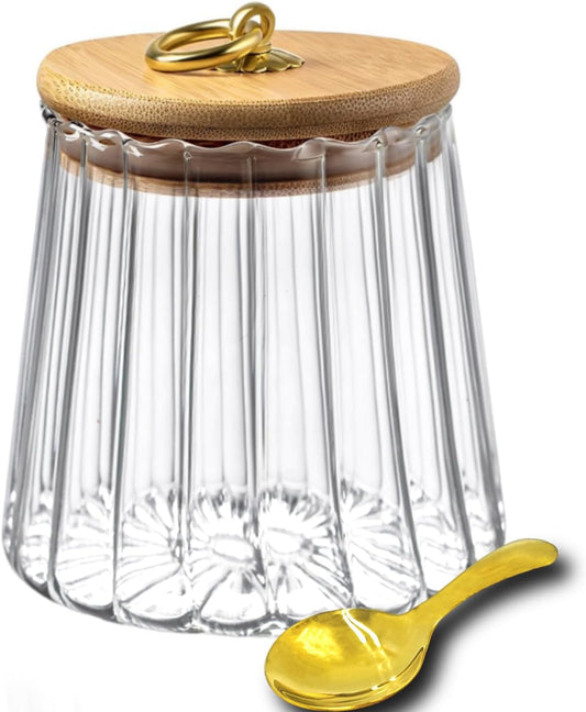 Viovian Glass Storage Jar with Lid and Spoon 22 FL OZ Clear Candy Glass Canister Cute Decorative Jars for Food Sugar Coffee Beans Tea 650ml