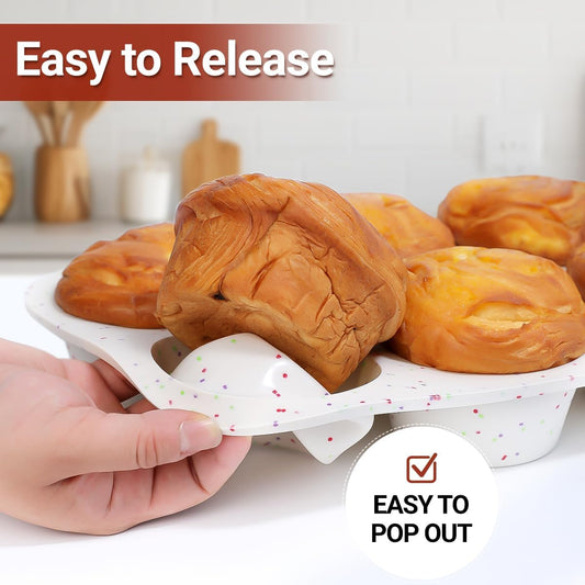 CAKETIME Jumbo Muffin Pan, 3.5 Inch Large Muffin Pan 6 Cup Silicone Jumbo Muffin Tin for Baking Giant Homemade Muffins, Cupcakes, Frittatas Non Stick 1 Pack Confetti