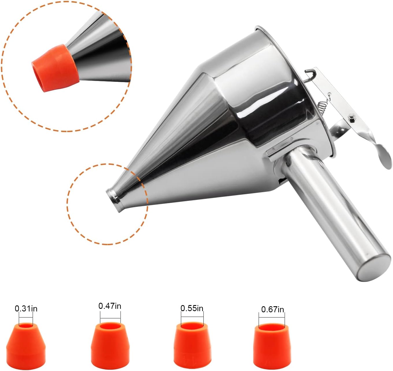 20oz Pancake Batter Dispenser, Stainless Steel Funnel Cake Dispenser with Stand Heavy Duty Baking Tool for Cupcake Waffles Cakes, Caliber: 0.31"/0.47"/0.55"/0.67"